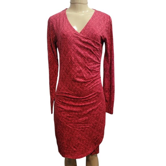 Kuhl Dress Red Print Long Sleeve Faux Wrap Ruched Display// Sample//New - Picture 1 of 11